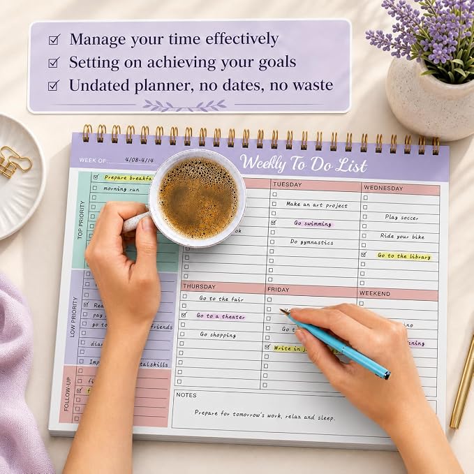 Weekly To Do List Notepad with 52 Undated Sheets(8.5"×11")- Weekly Desk Planner Pad with Spiral Binding for Women & Man, Office, School and Home Personal Organizer