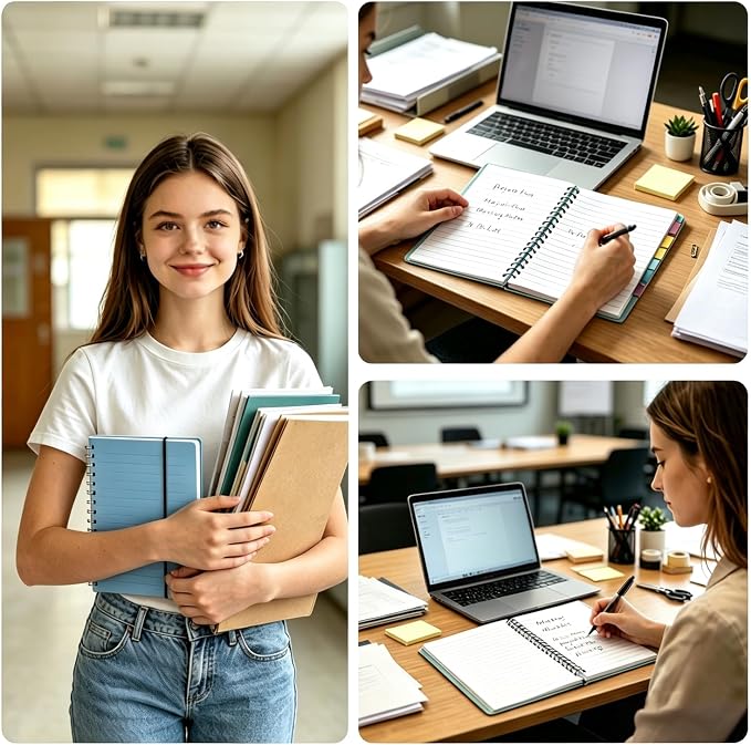PAIKIUU 4 Pack Spiral Notebooks 5 x 7 in College Ruled, Mini Spiral Notebook, Waterproof 80 Sheets/160 Pages, Pocket Notebook with 120 Pcs Sticky Index Tabs for Home Office College School