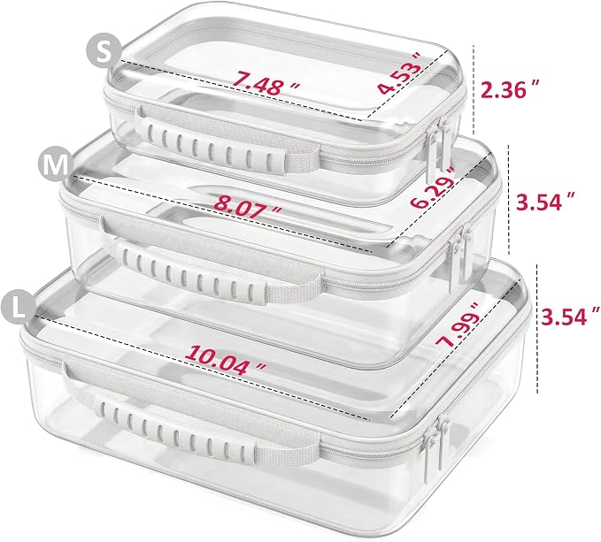 Large Toy Storage Bags with Handle,Clear Hard Shell Zipper Case, 3 Pcs Travel Toiletry Bag,Waterproof toys storage and Organizer Bags for Puzzles,Diapers,Cosmetics,Reusable Organizer Pouch (White1)