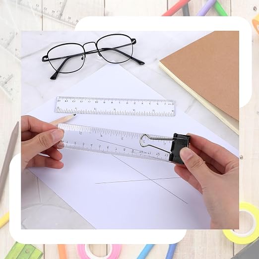 6 Inch Ruler Set 3 Pack Plastic Straight Rulers Transparent Measuring Tool for Student School Office Drawing with Inches and Clear Metric Measuring Small Ruler