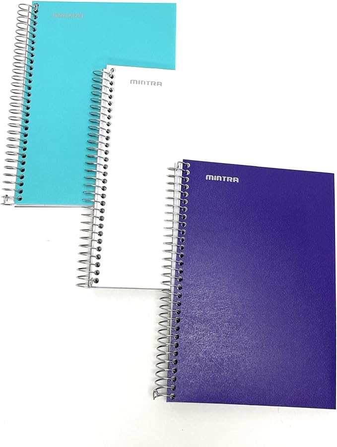 Mintra Office Durable Spiral Notebook - 2 Subject (Junior Size 3pk (6.5in x 9.5in), eal, White, Purple)