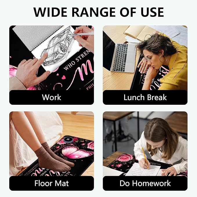 Large Heated Mouse Pad–31.5" x 13" Desk Mat for Office | 3 Adjustable Heat Levels,Auto Shut-Off After 3 Hours for Safety,Hands Warm While Working,Philippians 4:13 Butterfly Rose