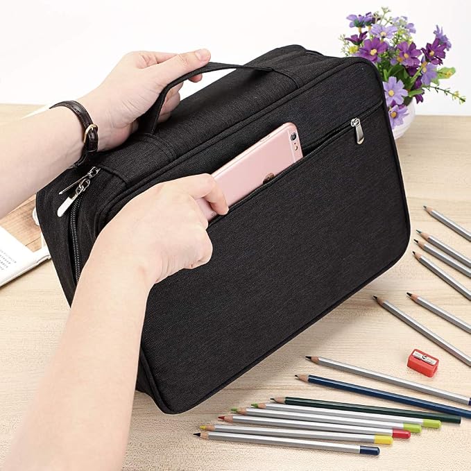 BTSKY Colored Pencil Case 300 Slots Pen Pencil Bag Organizer with Handy Wrap Portable- Multilayer Holder for Crayola Colored Pencils & Gel Pen(Black)