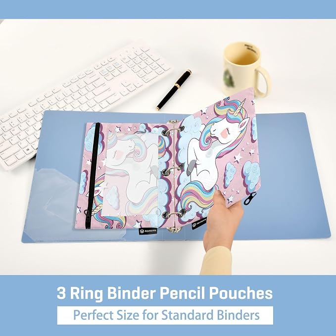 Cute Horse Pencil Pouch Fits Standard 3-Ring Binders, Zipper Binder Pencil Bag with Clear Window for Class Office 2 Pack