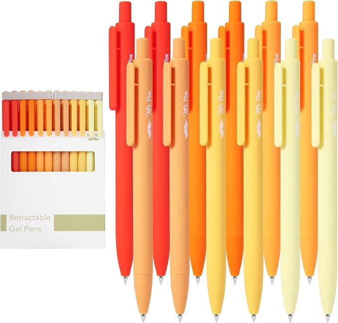 Mr. Pen- Retractable Gel Pens, 12 Pack, Black Ink, Summer Morning Barrel | Fine Point 0.5mm, Fast Dry, Smooth Writing, Cute Pens for Drawing, Writing Planner and School Supplies