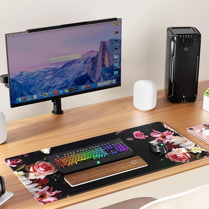 KTRIO Large Gaming Mouse Pad, Desk Mat, 31.5 x 15.7 in Peony Flower, XXL | Smooth Micro-Weave Surface, Artistic Pattern Design, Non-Slip Rubber Base, Durable Stitched Edges, Office & Home Use