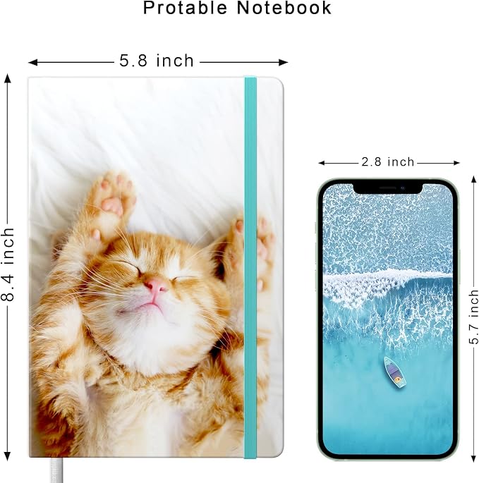 Lined Journal Notebook, Hardcover Journal for Women, Medium 5.7 x 8.4 in, 160 Pages Thick Paper, Cute Aesthetic Floral College Ruled Notebook for Writing Journaling Work School Office, Cat