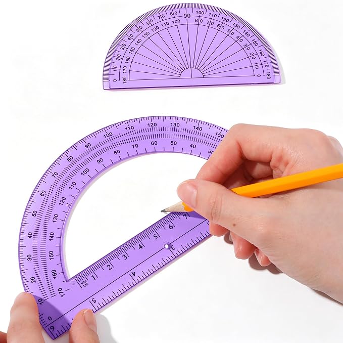 EBOOT 2 Pcs Plastic Protractor Clear 180 Degrees Transparent Protractor for Geometry, 4 Inch and 6 Inch (Purple)