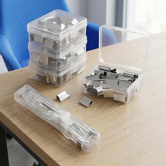 Yardwe 2 Pcs Portable Binder Clip Stapler with 200 Reusable Push Clips, Handheld Paper Clam for Office School