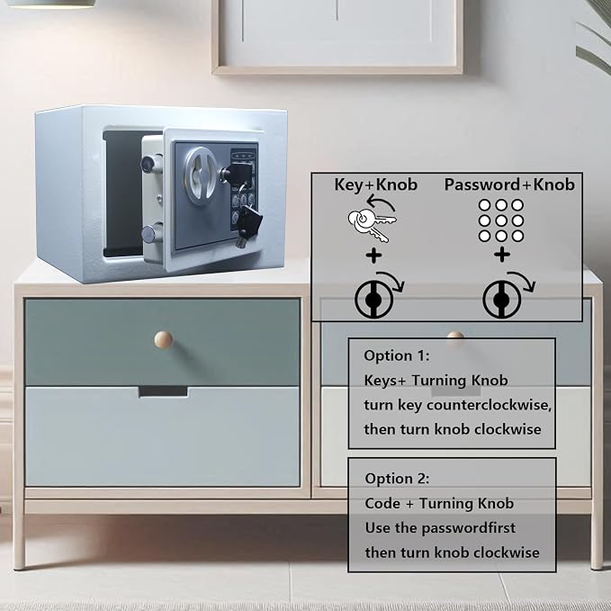Yuanshikj Small Steel Security Safe Box with Keypad,Key;0.23 Cu Ft, White | Electronic Digital Secure,9.1" W x 6.7" D x 6.7" H,Hidden for Home Dorm Apartment Hotel Office Cash Jewelry Storage