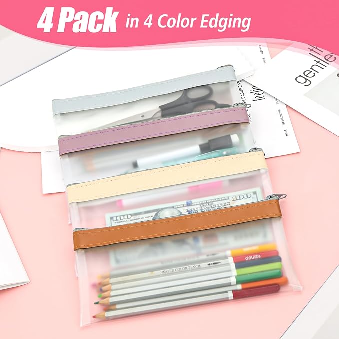 4 Pack Clear Pencil Pouch, Cute Pencil Case, Pencil Bag With Zipper | Teen Portable Pencil Pouch for School & Stationery Supplies