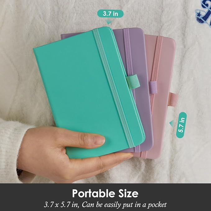 3 Pack Small Notebook Pocket Journals for Women, 3.7" x 5.7" A6 Mini Pocket Size Journal Notebook with Pen, Cute Notebook Pocket Diary for Writing Work, Hardcover Leather Cover, Pink, Purple, Green