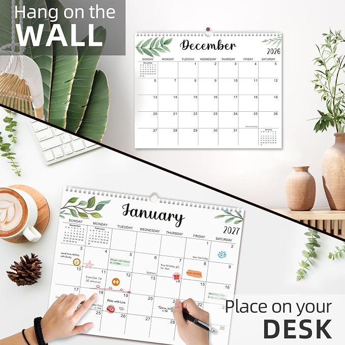 Comix 2026-2027 Wall Calendar, 18 Months Jul 2026 - Dec 2027 Monthly Planner, 120 GSM Thick Paper Lined Blocks, Hanging Calendar for Home Office Classroom, 14 x 11 Inch