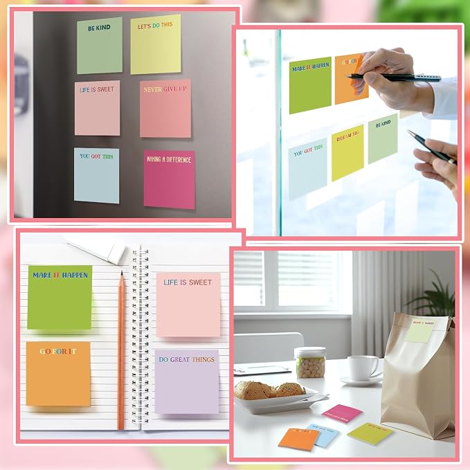 Yinder 24 Pcs Inspirational Sticky Notes, Back to School Supplies, Cute Motivational Sticky Notes Pad Employee Appreciation Gifts Bulk for Teacher Coworker Office 3 x 3'' (Motivational,Macaroon)