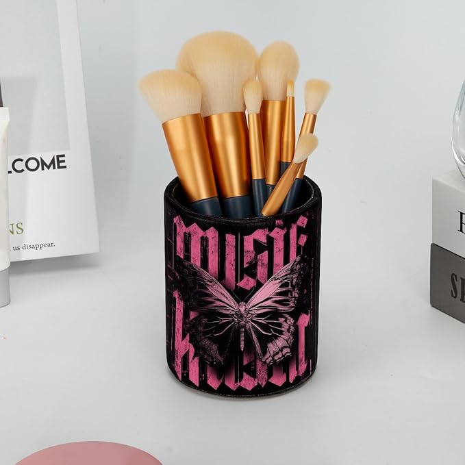 Cool Butterfly Leather Pen Holder for Desk, Multifunctional Desktop Organizer Pencil Cup, Desktop Caddy Stationery Organizer for School Home Office Desk Accessories