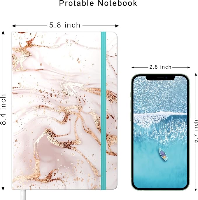 Lined Journal Notebook, Hardcover, Medium 5.7 x 8.4 in, 160 Pages Thick Paper, Cute Aesthetic A5 College Ruled Notebook for Journaling Writing Work Office School Women Men, White Gold Marble