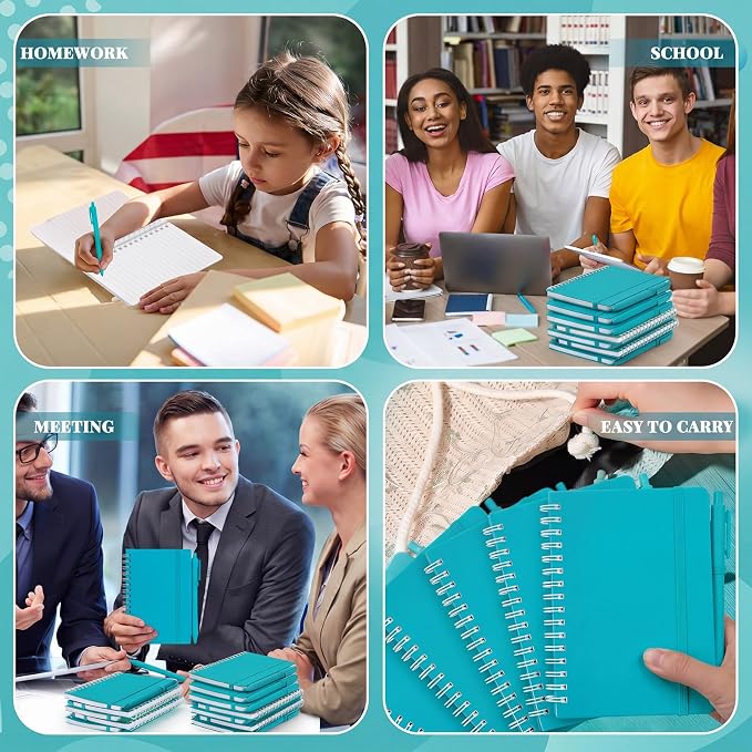 Fulmoon 30 Set Small Spiral Notebooks A6 with Pens Bulk, Multicolor 4" x 6" Pocket Notebooks Mini Lined Journals 50 Sheets for Back to School Supplies Students Rewards Office Gifts (Teal Blue)