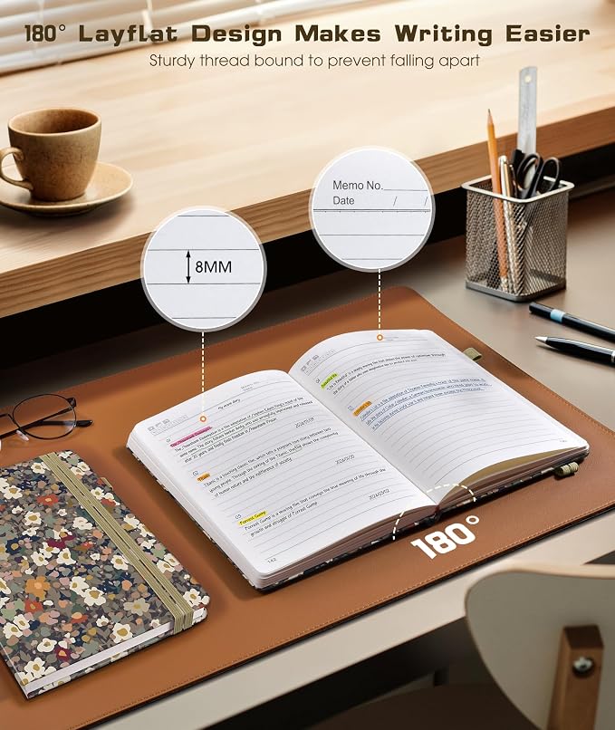 dilitego Lined Journal Notebook for Women Men, 256 Numbered Pages Hardcover Notebooks for Work, A5 Journaling Notebooks, College Ruled Journals for Writing Business School 5.75" x 8.38" Petals