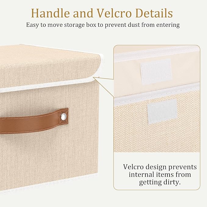 OUTBROS Fabric Storage Bins, Beige, 5 Pack 10.2 x 7.9 x 6.7 in | Storage Boxes with Flip-Top Lid and Handles, Cube Organizers for Organizing Home,Office,and Closet