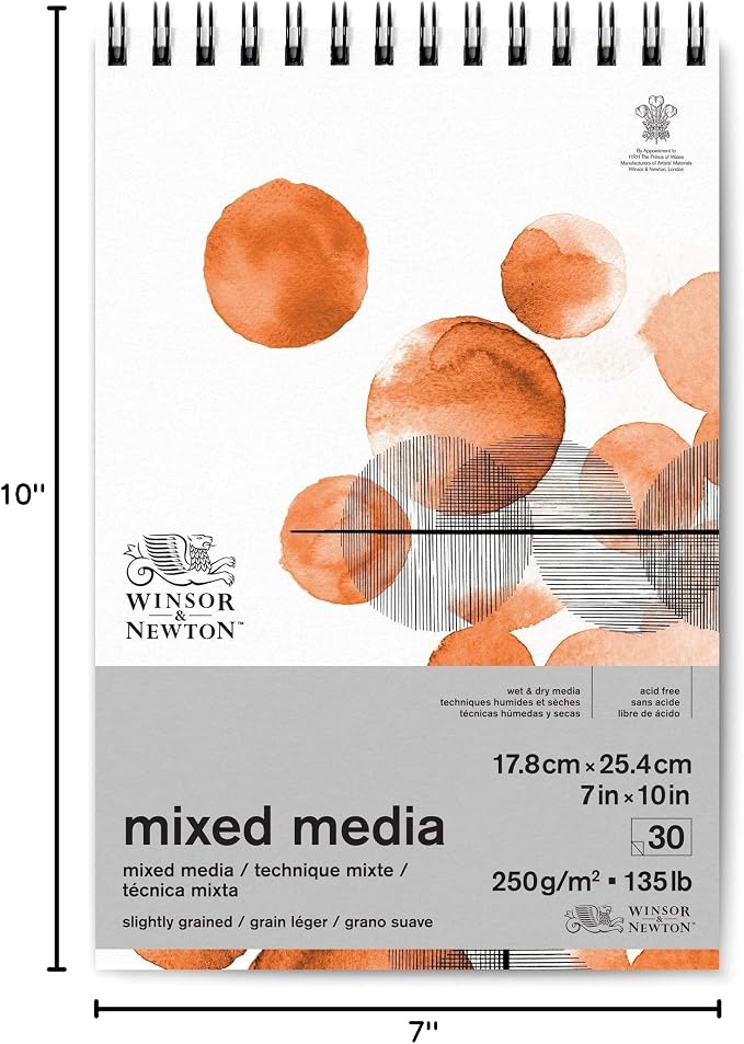 Winsor & Newton Professional Mixed Media Pad, 7" x 10", 30 Sheets, 250gsm, White