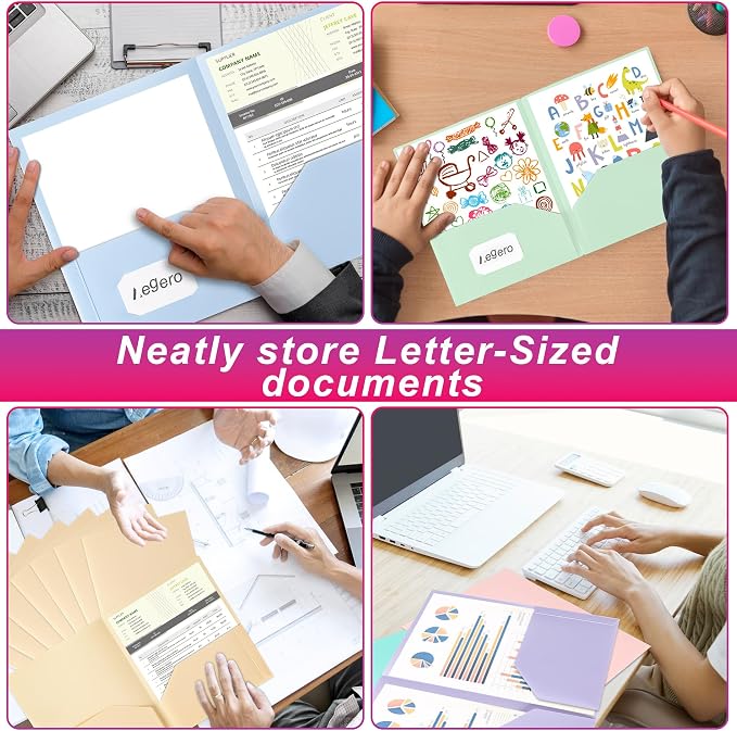 Aegero Plastic Folders with Pockets (7 Pack, Sweet Colors), Durable Heavy Duty File Folders with Business Card Slot, 2-Pocket Folder for Schoolwork & Office,Letter Size