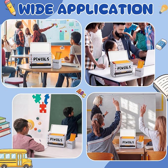 Mifoci Wooden Pencil Dispenser Kit for Classroom Wooden Pen Holder Straw Dispenser Sharp and Dull Letter Stickers for Teachers Classroom Supplies Storage(Notebook Line)