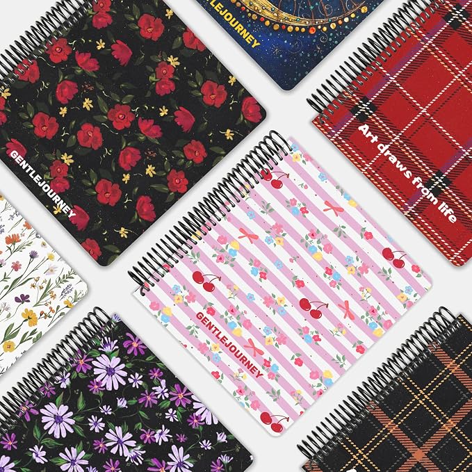 Hardcover Sketchbook,7.2"x8.3"Spiral Bound Drawing Pad, Bow&Cherry Floral | 150gsm(92lb)Acid-Free Thick Paper,Blank Art Journal for Adults,Artists&Beginners,Ideal for Sketching,Doodling and Mixed Media