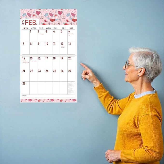 GuassLee Wall Calendar 2026-2027 Large, 23"x14" Vertical Wall Calendar 2026, 13-Month, Jun. 2026 -Jun 2027, Hanging Monthly Planner Wall with Big Grid, Big Numbers for Low Vision Home Office Planning