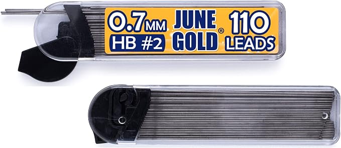 June Gold 72 Mechanical Pencils, 0.7 mm HB #2, 220 Lead & 16 Eraser Refills | 2 Lead Dispensers, Break Resistant Graphite, Convenient Side Click, Soft Non-Slip Grip