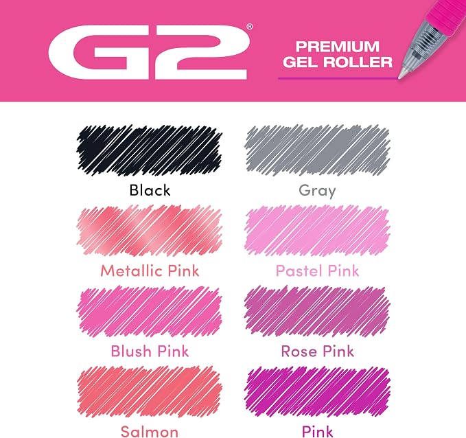 Pilot G2 Premium Gel Roller Pens, G2 Boost Pink Pens Pack, The Colors of Optimism, 8 Pack Pouch, Fine Point 0.7 mm, Assorted