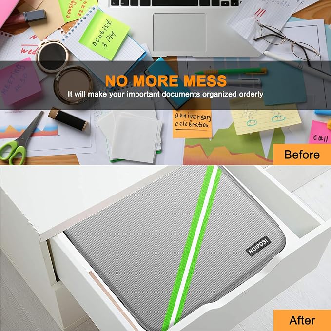 Noiposi 5200℉ Fireproof Document Box with Lock 16.1"x11.4"x4.3"- 8 Layers | Home ,Travel ,Strong, Water Resistant,Safe Storage Document Storage Organizer for Important Documents and File,Silver