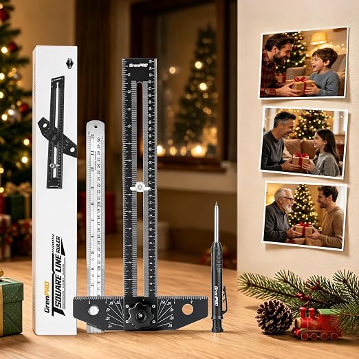GRENPRO Combination Speed T-Square Ruler Angle Finder Woodworking Tools | Carpenter Pencil, 12" Metal Ruler, High Precision, Angle Adjustable, Dual Scales (in/cm), Aluminum Alloy, All-in-One Tool