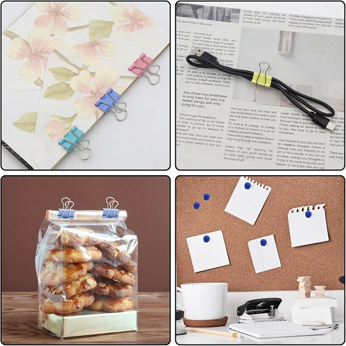 Office Supplies Set, Paper Clips, Push Pins and Binder Clips Set with Box for Office, School and Home(Mixing Colors)