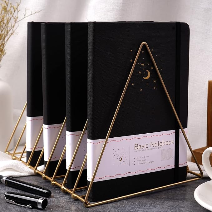 CAGIE 4 Pack Lined Journal Notebooks for Work, Hardcover Notebook Journal with Pen Loop, A5 Leather Notebook Journal Cover, Medium 5.7" x 8.3", (Black Ruled)
