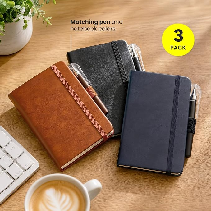 AISBUGUR Small Notebook Journal - 3 Pack Total 480 Pages - Pocket Notebooks with Pens for Work - 3.7" x 5.7" A6 Notebook - Hardcover Mini Notebooks