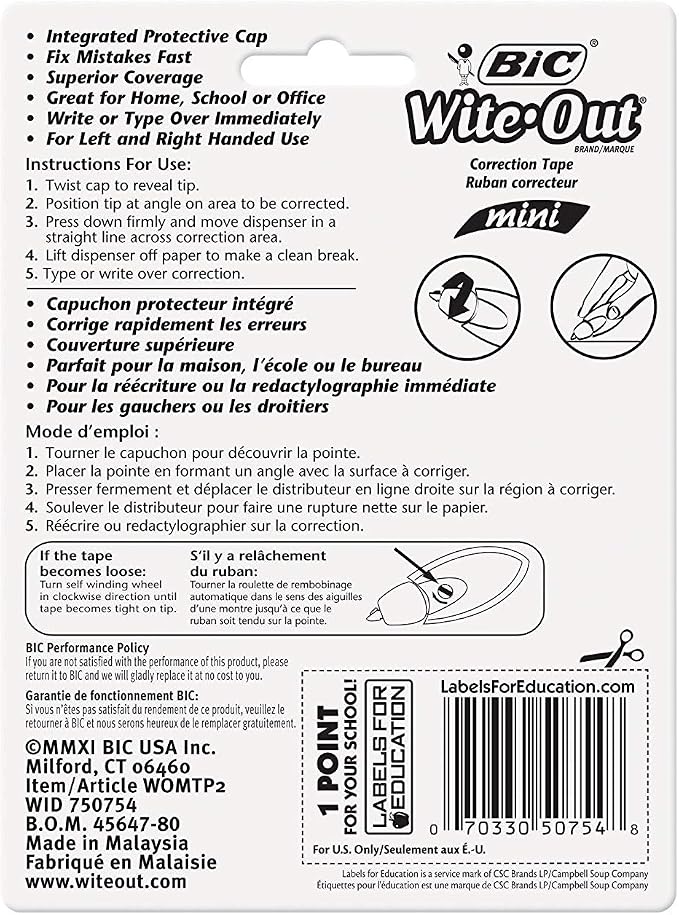 BIC Wite-Out Mini Twist Correction Tape, White, 2-Count (Pack of 4)