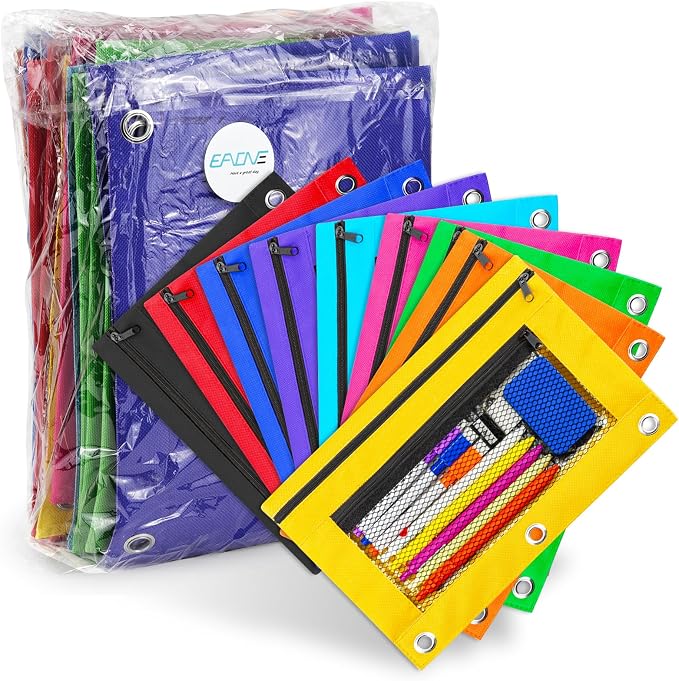 EAONE Pencil Pouch for 3 Ring Binder Set of 36, Double Pockets Zipper Binder Pouches Pencil Case Bulk for School Classroom Supplies/Student/Office/Home, 9 Colors