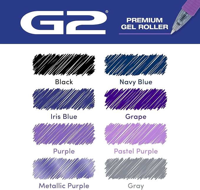 Pilot G2 Premium Gel Roller Pens, G2 Boost Purple Pens Pack, The Colors of Creativity, 8 Pack Pouch, Fine Point 0.7 mm, Assorted