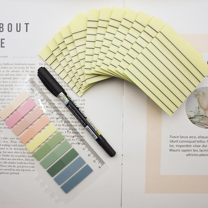 YOUDEFUL 800Pcs Transparent Sticky Notes, Yellow Clear Sticky Notes with Lined, 3"x3" Waterproof Translucent Sticky Note Pads, Index Tabs, Clear Post it Notes for Bible Study, See Through Sticky Notes