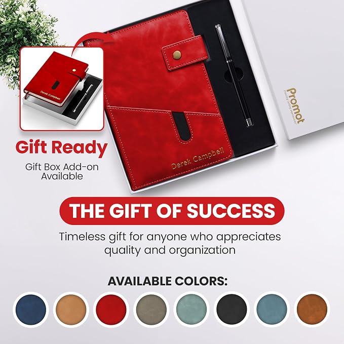 Promot Personalized Notebook - A5 Lined Leather PU Journal Notebook (Red) | Premium Leather-Look Cover, Smooth Lined Writing Pages, Durable Everyday Design, Elegant Professional Appearance