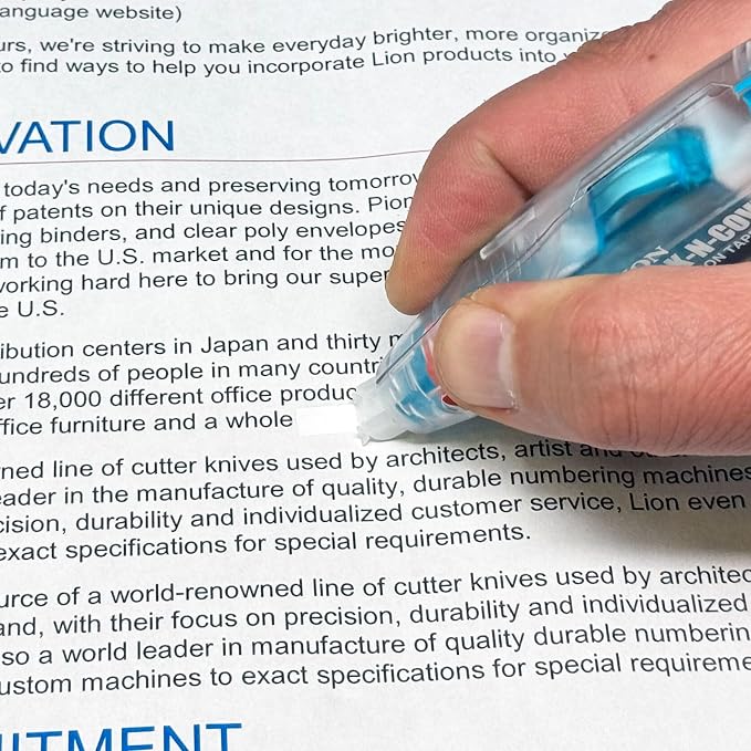 LION CLICK-N-COVER Refill Correction Tape for CT-305, 1/5" wide and 236" long, Acid-Free, Economy Box, Box of 12 (RT-15-12B)