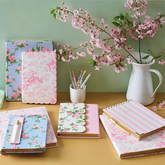 Laura Ashley Hardcover Journal 6x8 Faux Leather with Scalloped Edges | 259 Lined Pages with Ribbon Bookmark, Lay-Flat Design, Compact A5 Size, Great for Home, Office, Travel or Gifting