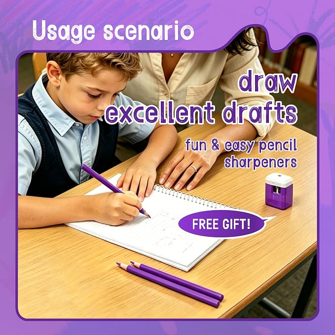 12 Piece Purple Colored Pencils Set with Sharpener, Pre-Sharpened Professional Wooden Art Pencils for Artists Drawing and Sketching, Premium Colored Tone Supplies Delivering Detailed Painting(Purple)