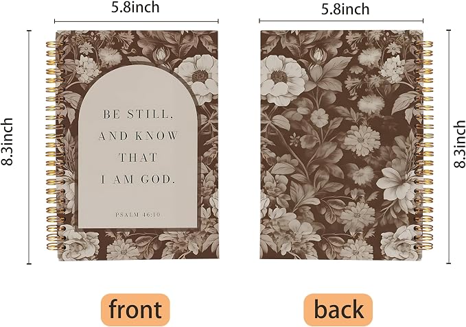 Brown Floral Christian Notebook Journal, Be Still and Know That I Am God Bible Verse Notebook, Christian Gifts for Women, Religious Scripture Spiral Journal 5.5x8.3 Inch