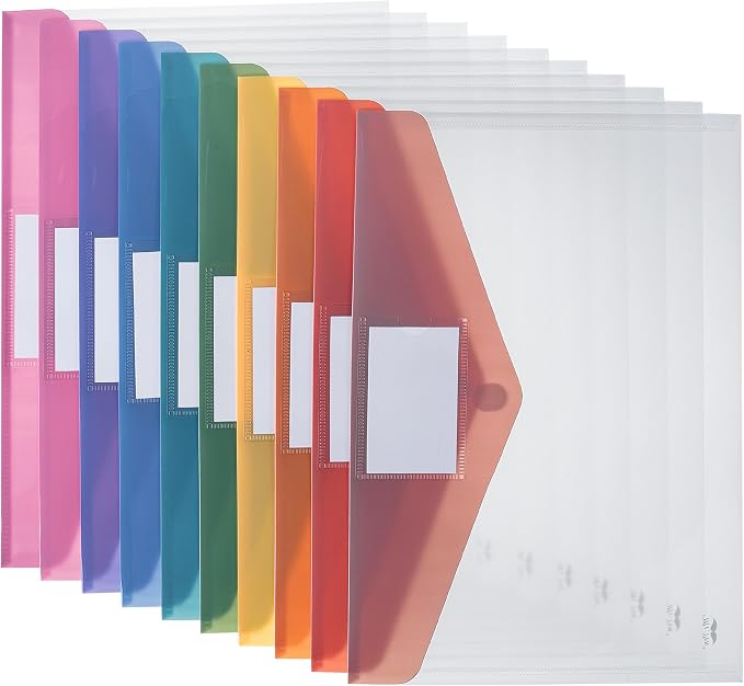 Mr. Pen- Clear Plastic Envelopes File Folders, 30 Pack, A4, Letter Size | Colorful Flaps, Bulk Clear Folders for Documents Plastic Poly Envelopes with Label for School, Home, Work, Office, Organizer