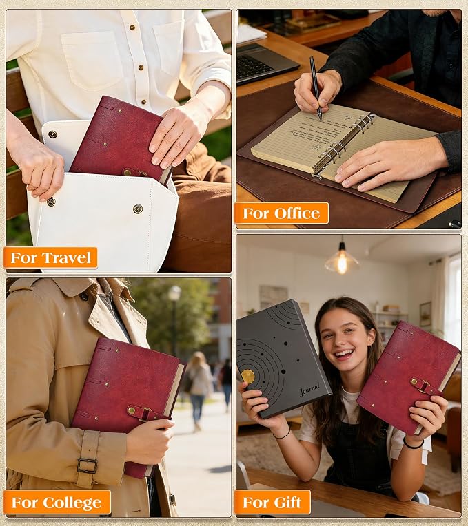 Leather Journal Notebook, A6 Size 5.3 x 7 inches 260 Pages Refillable Vintage Travel Notebook with Gift Box, 100 GSM Thick Lined Paper Journal Writing Diary Note Taking for Men and Women – Wine Red