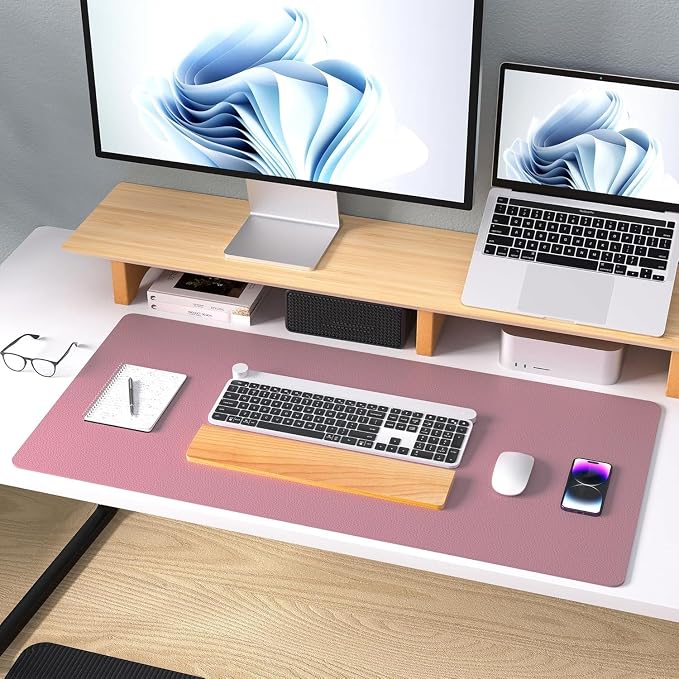 Bloss Leather Desk Pad Protector, Mouse Pad, Office Desk Mat, 31.5" x 15.7" Non-Slip PU Leather Desk Blotter, Laptop Desk Pad, Waterproof DeskWriting Pad for Office and Home (Dark Red)