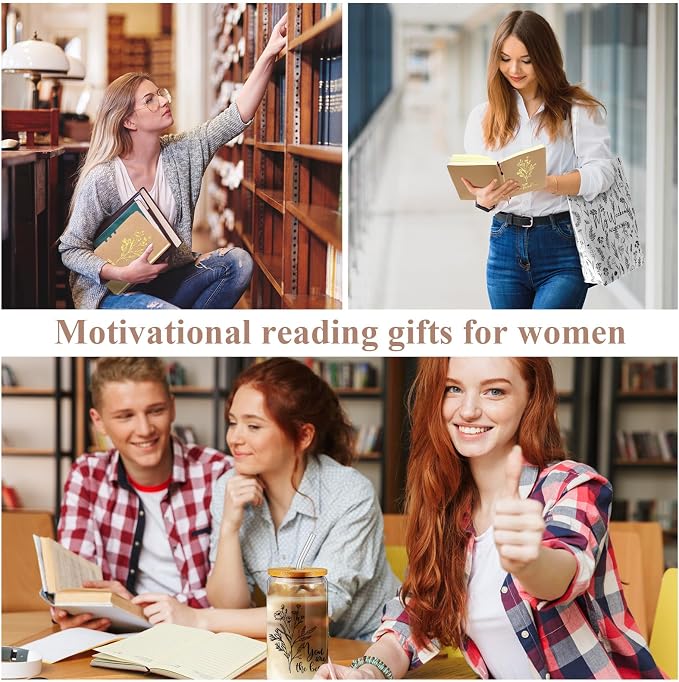 14 Pcs Inspirational Journal Kit for Women Aesthetic A6 Leather Journal Notebook Glass Cup Canvas Tote Bag Motivational Pen Stationery Set for Vbs Sunday School Teacher Back to School(White)