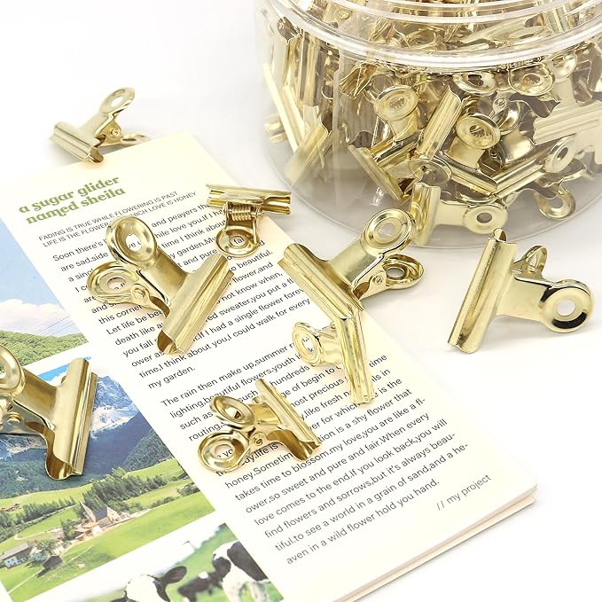 Gold Bulldog Clips, Binder Paper Clips, Samll, Medium, Large, Assorted Sizes Clips for Kitchen, School and Office.