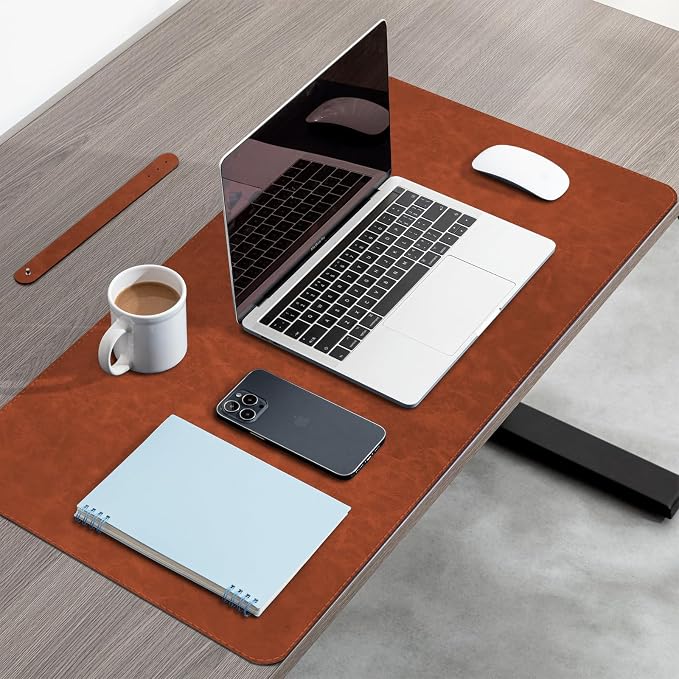 CHEERYGOO Leather Desk Pad Protector, Mouse Pad, Office Desk Mat, Non-Slip PU Leather Desk Blotter, Laptop Desk Pad, Waterproof Desk Writing Pad for Office and Home 31.5"x 15.7" L Brown